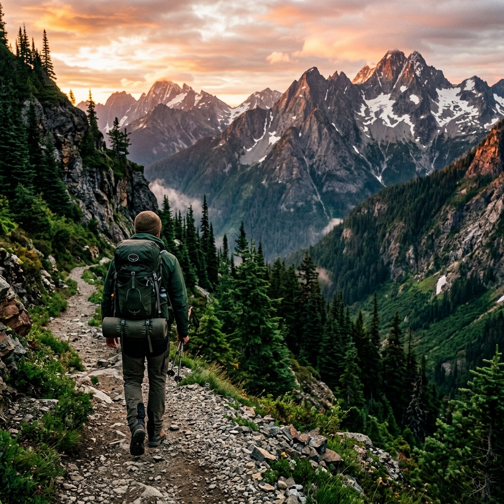 Mountain trail at sunrise